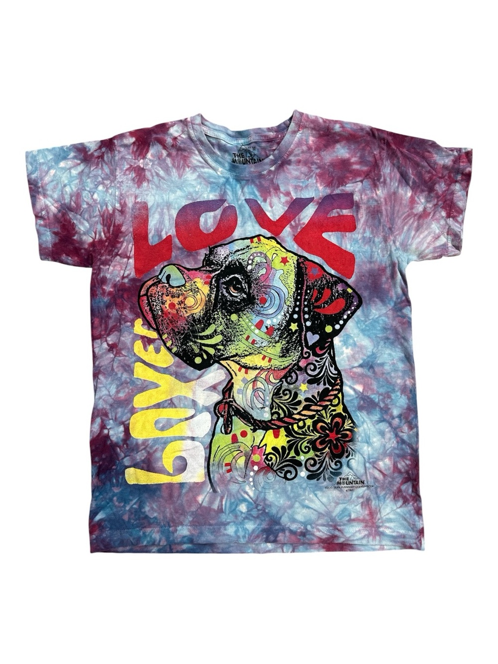 The Mountain Tie-Dye "Boxer Love" Dog Graphic Tee - Blue, Purple, Red, Yellow